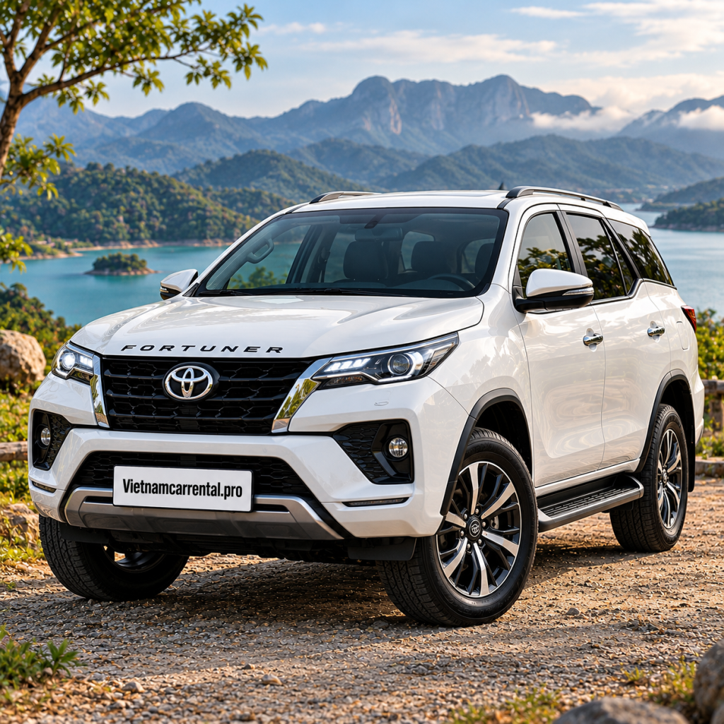 Toyota Fortuner bên hồ núi hùng vĩ