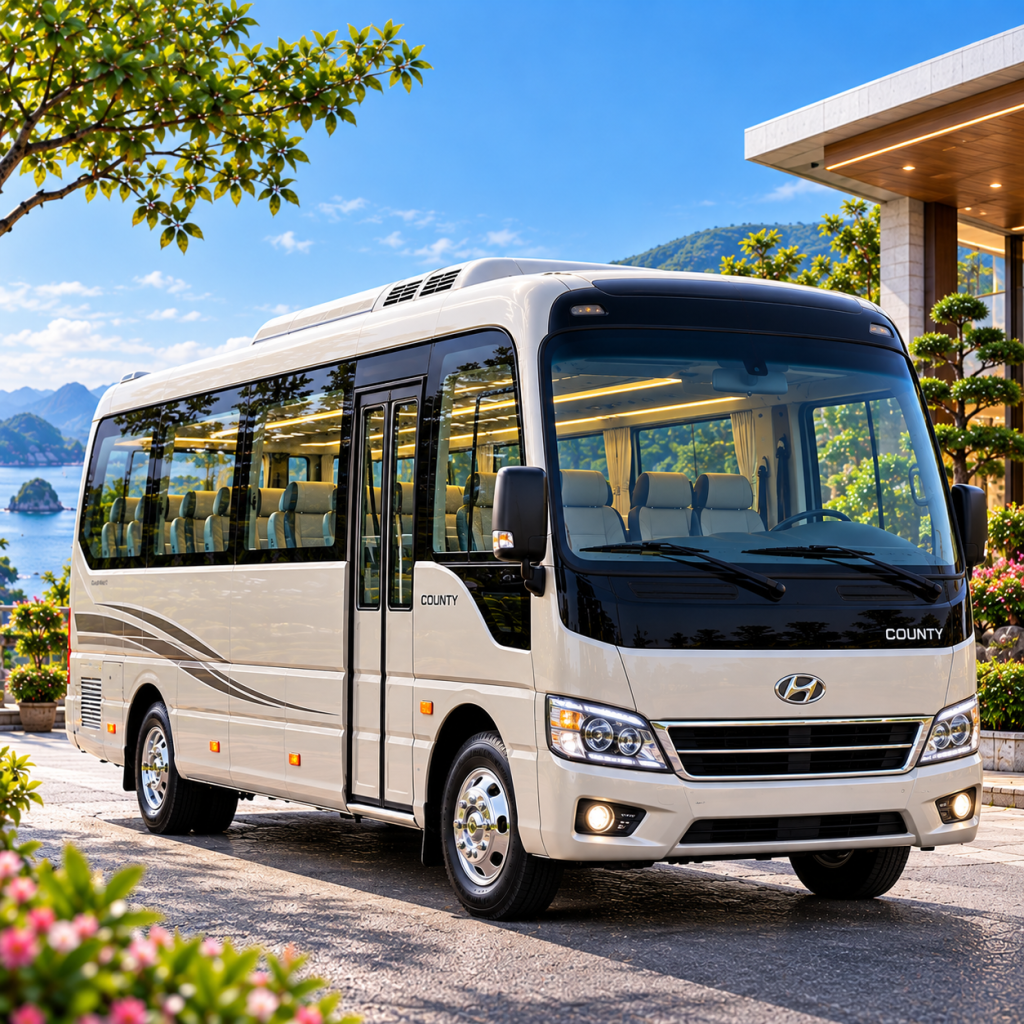 Xe Hyundai County giữa cảnh quan tuyệt đẹp